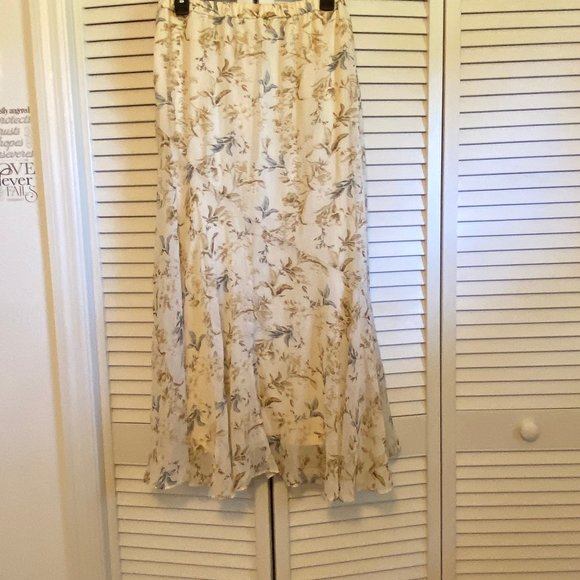 Drew (Anthropologie) Women's Sheer Lined Cream Floral Skirt - M - Picture 7 of 12